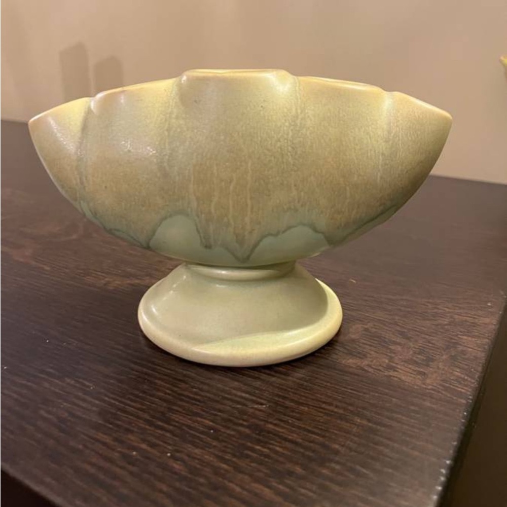 Roseville Vintage Carnelian Green Drip Glaze Flower Frog Vase Art Pottery